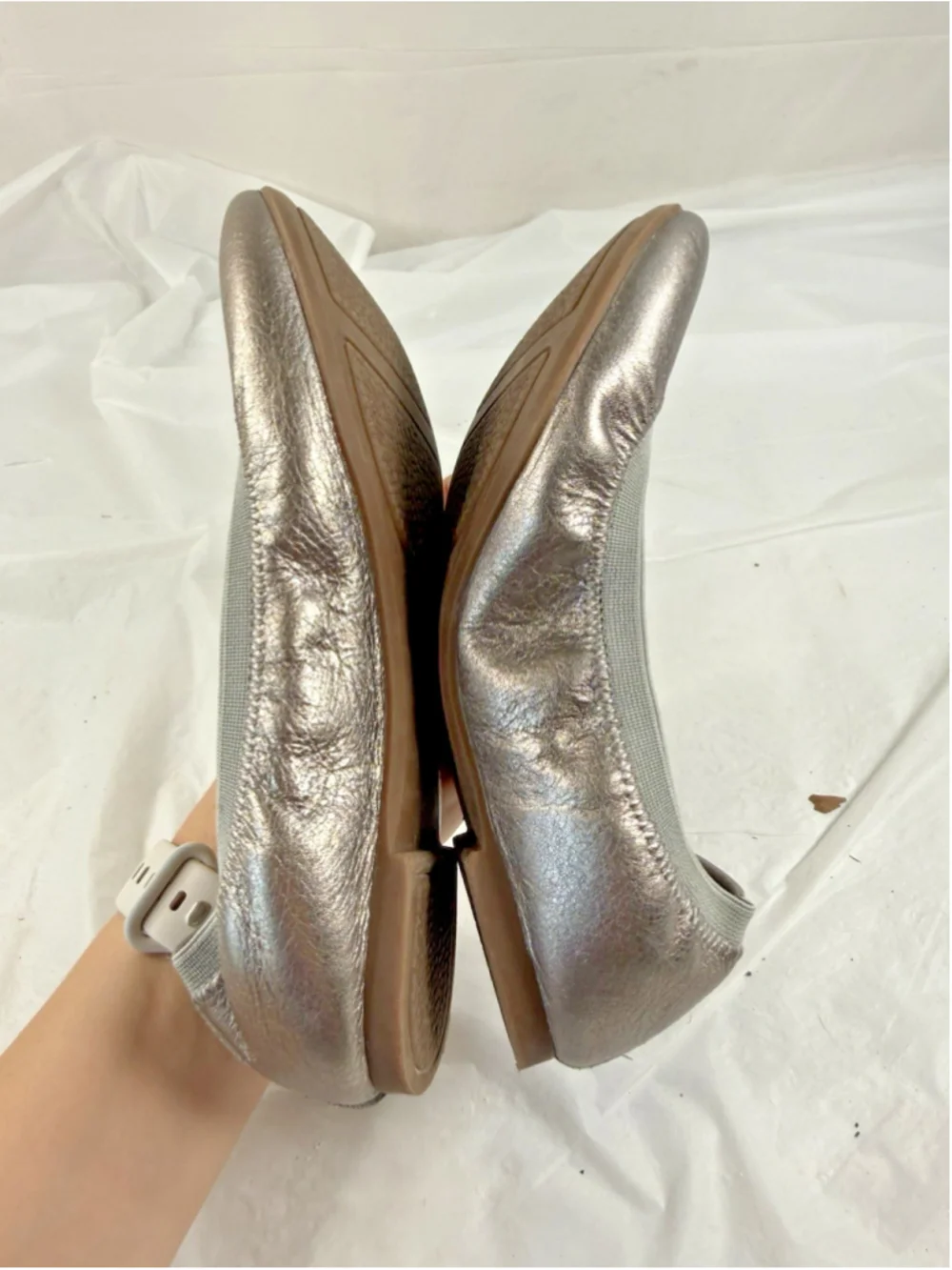 Tory Burch Womens Leather Ballet Flats Silver Sz 5